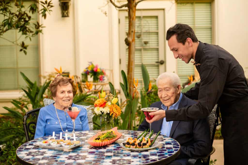 residents enjoying dining service