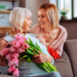 mother and daughter getting flowers special occasion