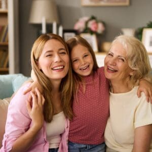 three generations of women happy smiling