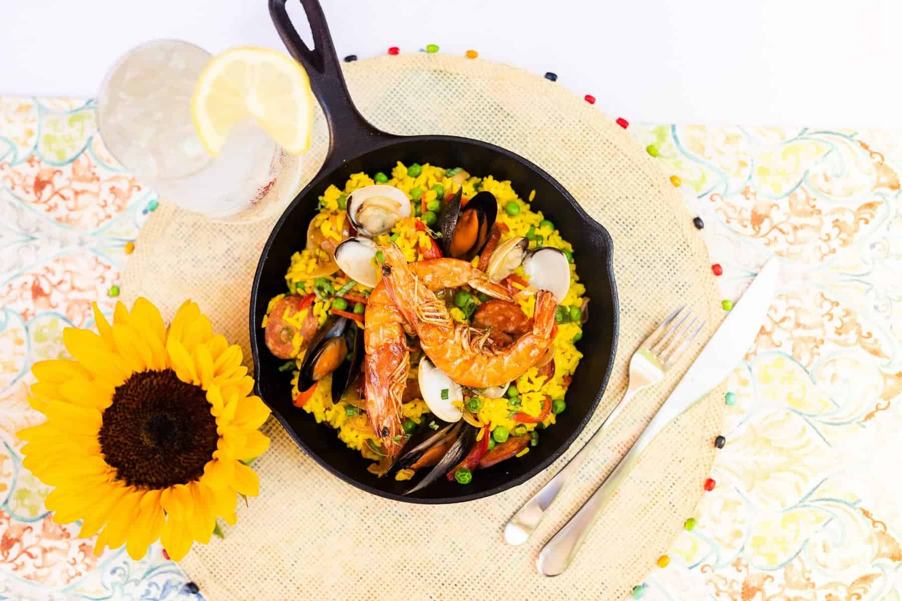paella served in pan