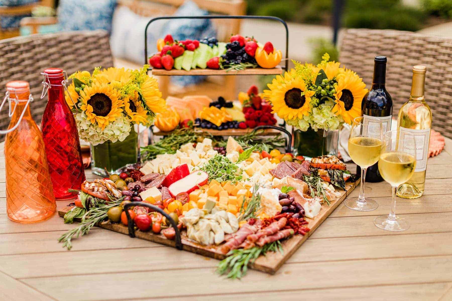 charcuterie board and wines