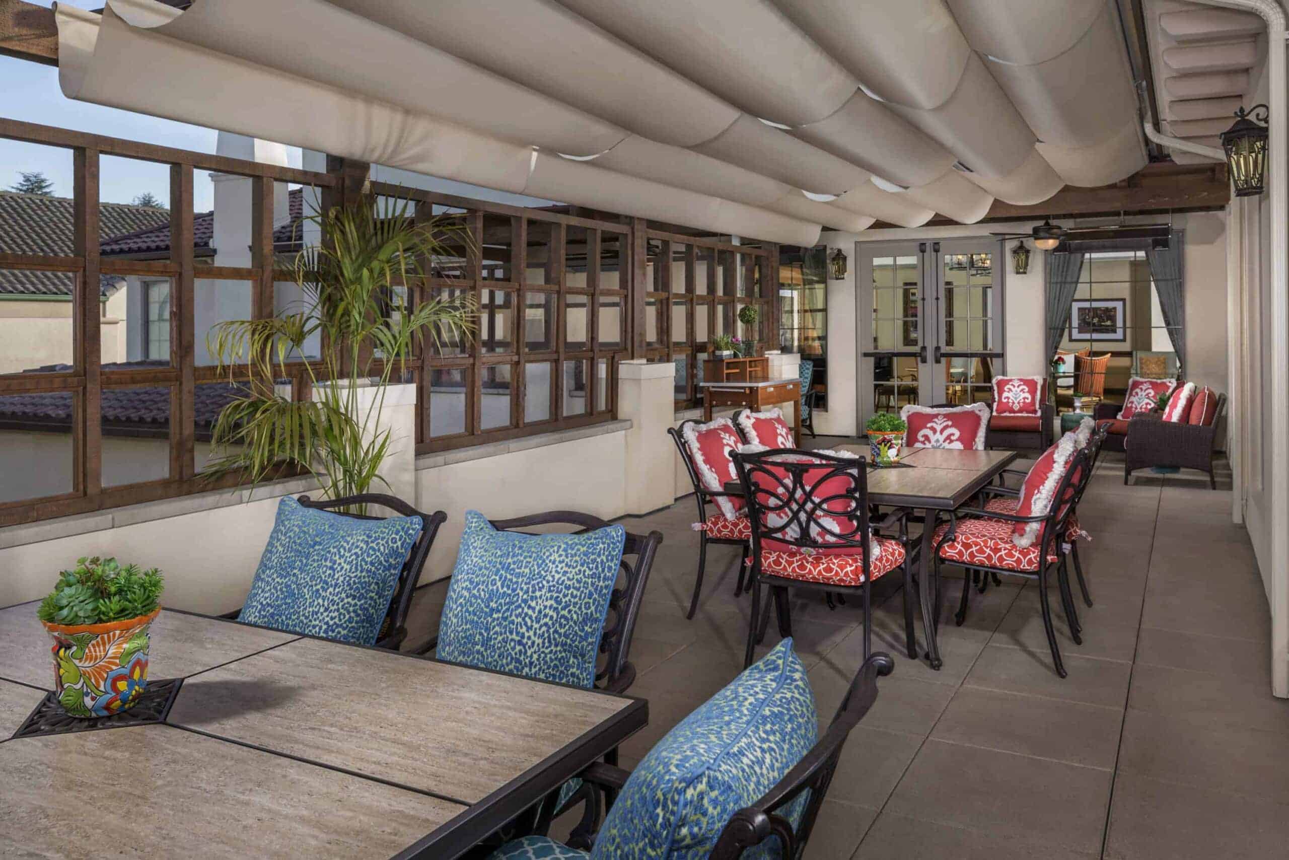 enclosed patio space with seating