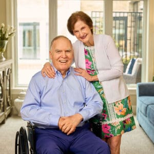 an elder couple in their livingroom